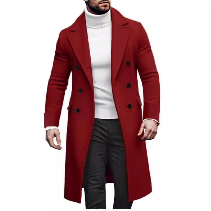 Men's Woolen Long Coat Double Breasted Coat L