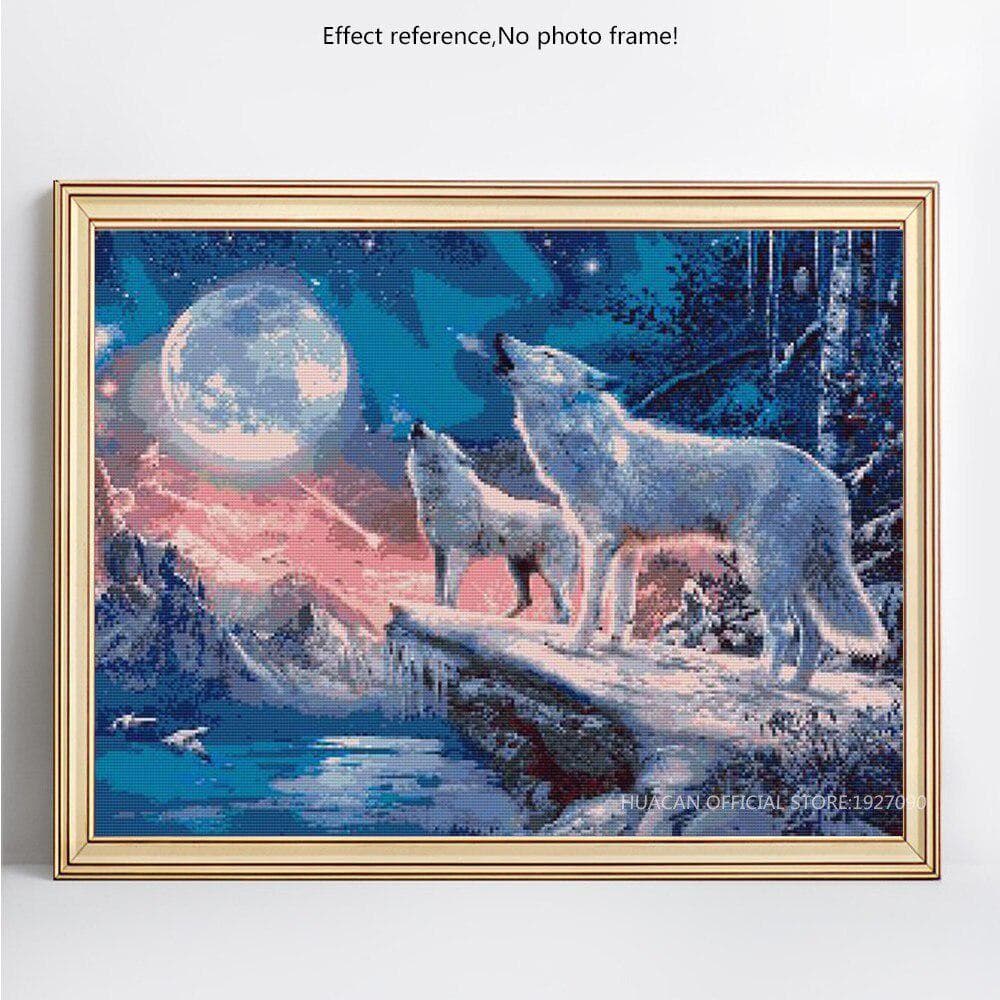 Diamond Painting Animal Wolf Night Rhinestone Mosaic Diamond Embroidery 20X30CM