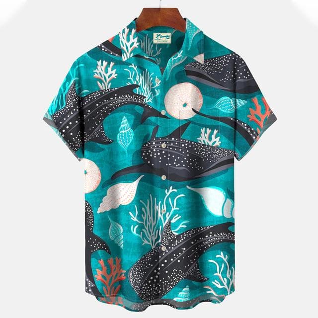 New Men's Shirts 3D Animal Print Clothes Fashion Button Short Sleeve Lapel Streetwear Shirt for Men Hawaiian Shark Blouse Tshirt XXL