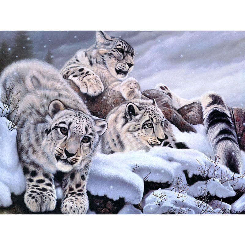 Full Round Drill Diamond Embroidery Three Leopards 5D DIY Diamond Painting Cross Stitch Rhinestone 20X30CM