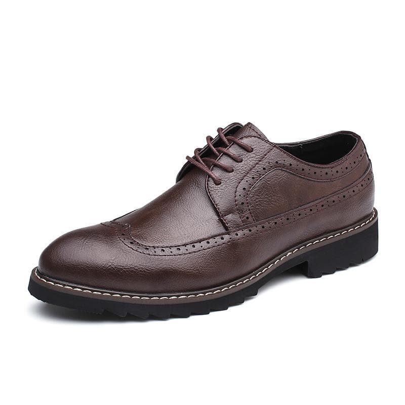 Pointed Toe Leather Shoes Men's New Brogue Men's Shoes Trend British Casual Business Youth Large Size 46 Leather Shoes 44 brown