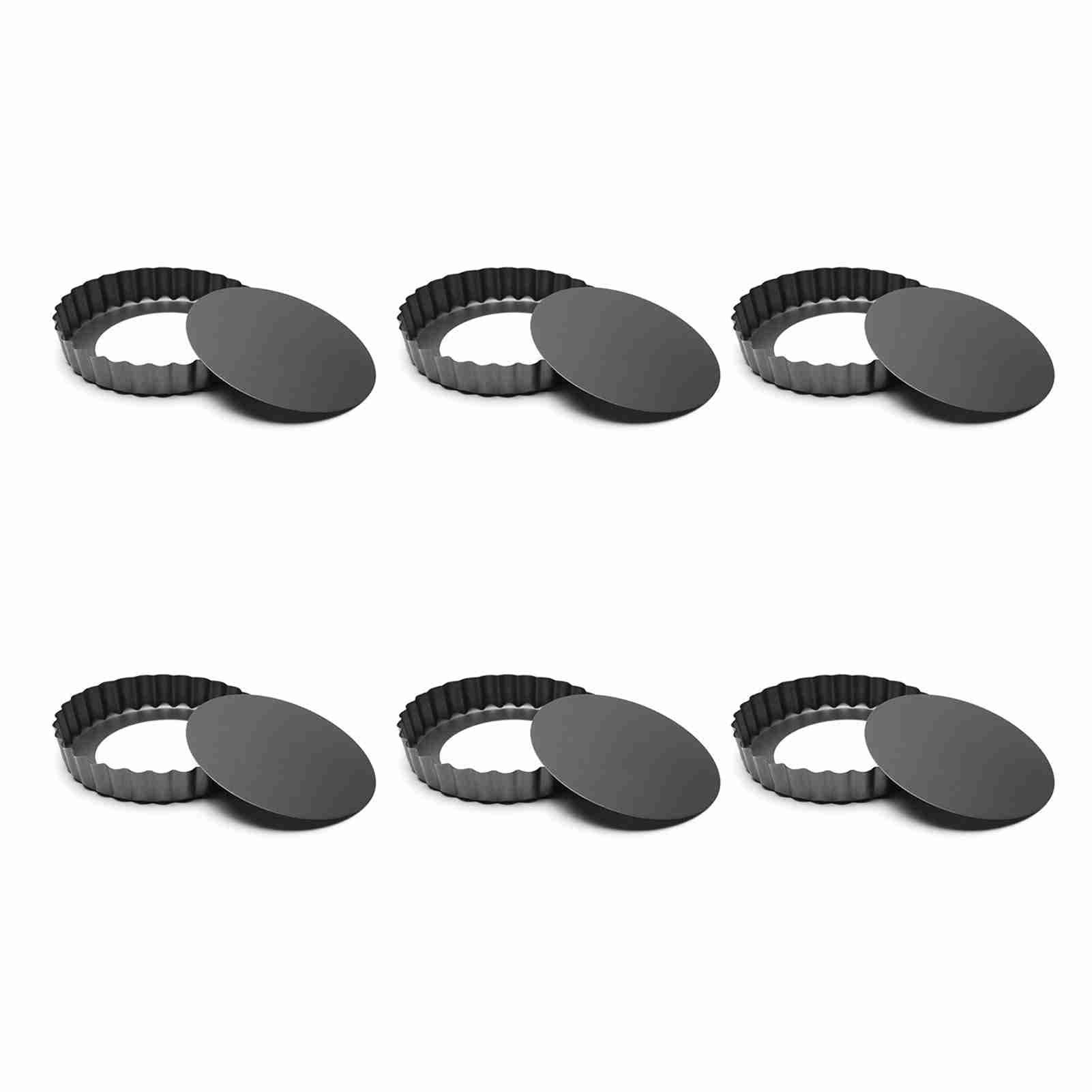 6Pcs 3in Quiche Pan Food Grade Prevents Sticking Carbon Steel Tart Pan with Removable Bottom for