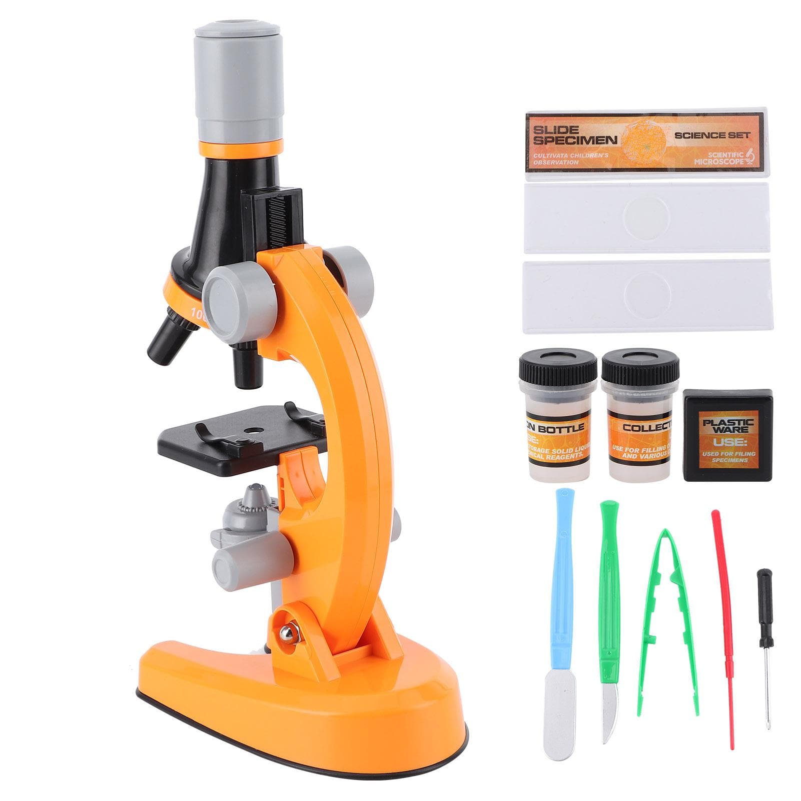 40X?1200X  High Definition Microscope Monocular Plastic Biological Microscope for ChildOrange