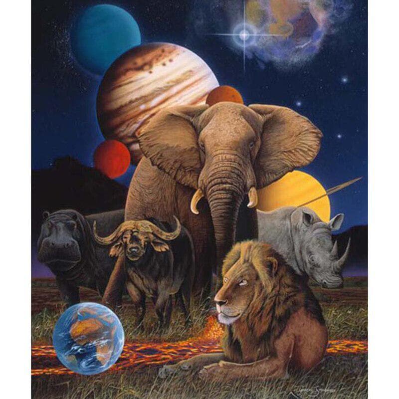 Full Round Diamond Painting Rhinoceros Elephants Universe Lions Diy Diamond Embroidery Cross Stitch 20X30CM