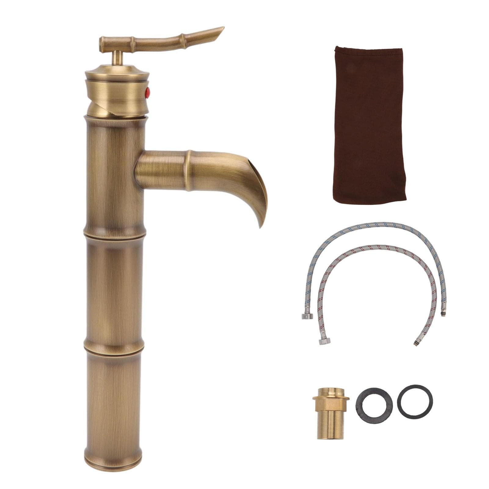 All Copper Antique Faucet 3 Sections Bamboo Joint Single Hole Basin Tap Bevel Mouth Toilet Cold Hot