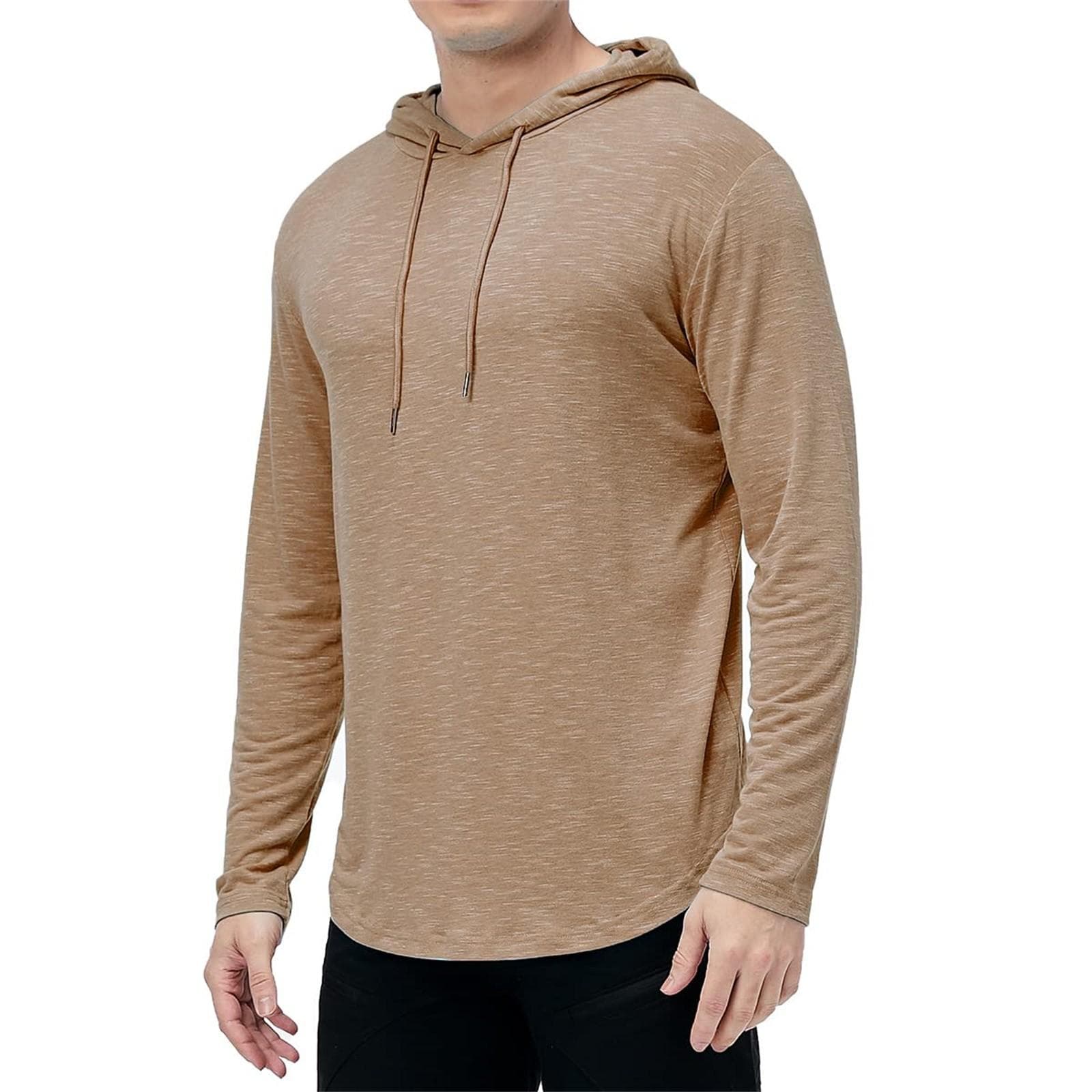 Mens Casual Hooded Coat Solid Color Long-Sleeved Sports Hoodie M light brown