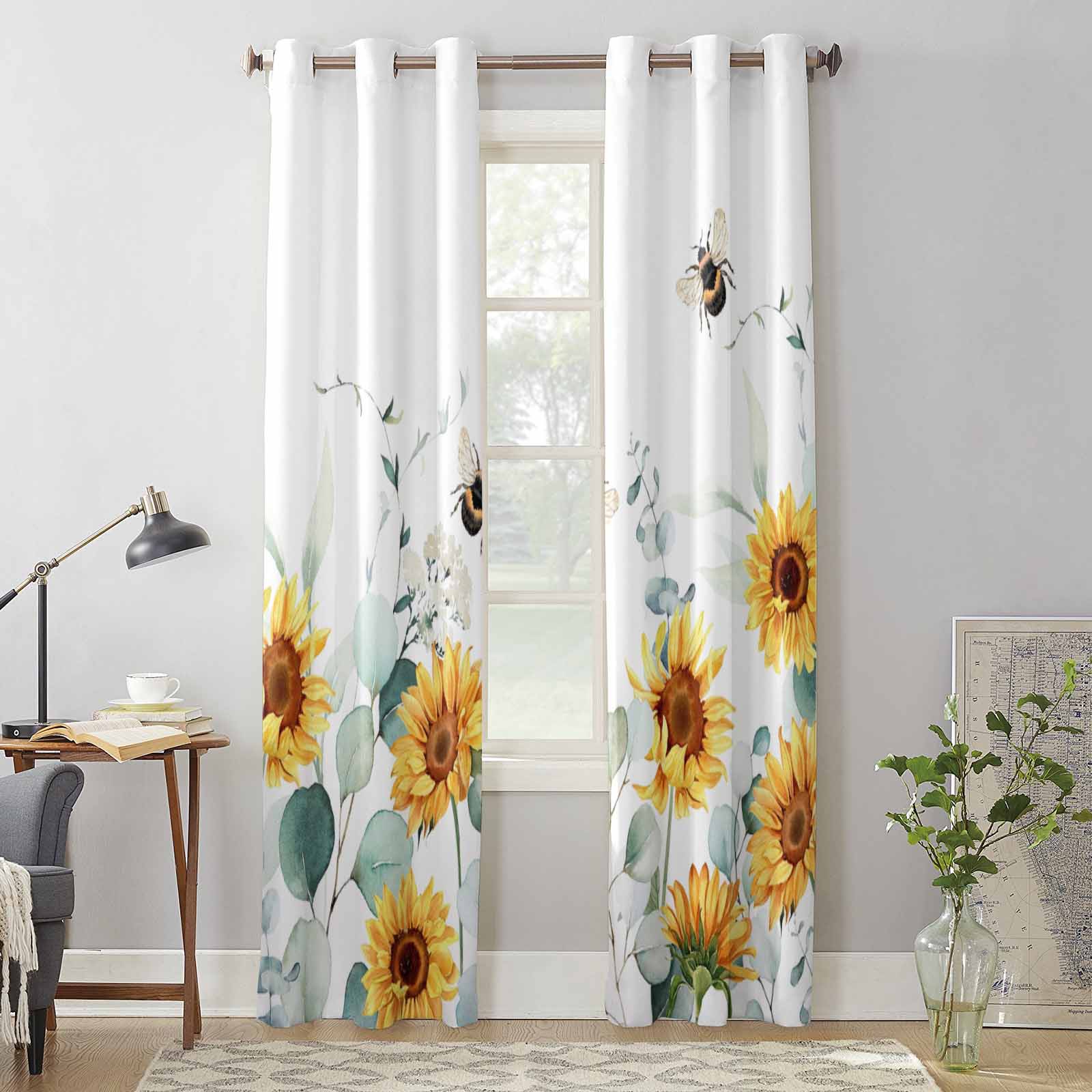 Idyllic Eucalyptus Sunflower Flower Curtains for Bedroom Living Room Window Curtain Treatments Blinds Kitchen Home Decor Drapes 135W x 60H(cm) x1