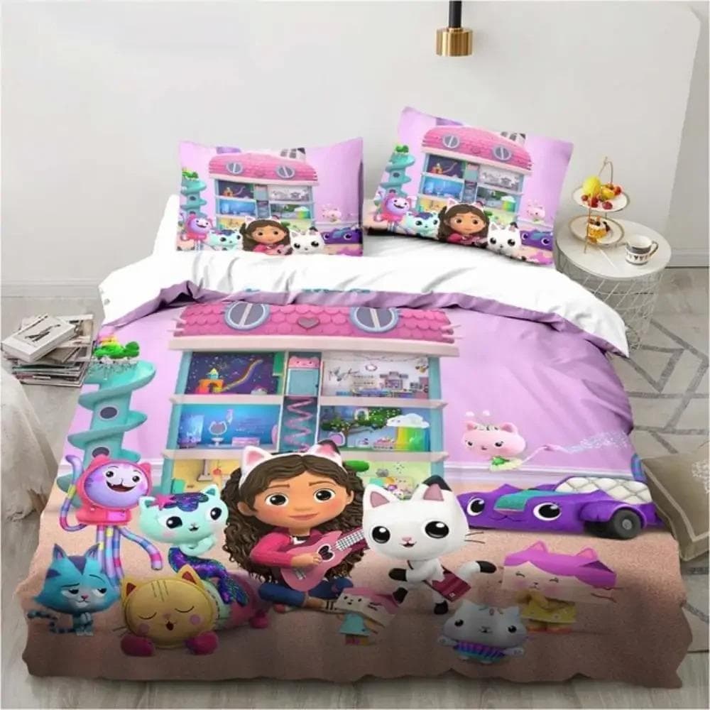 Gabby's Dollhouse Bedding Set Cartoon Pillowcases Quilt Cover For Girl Kids Gift Sing Twin Full Queen Cute Kawaii 3D Duvet Cover 70x133cm 2pcs