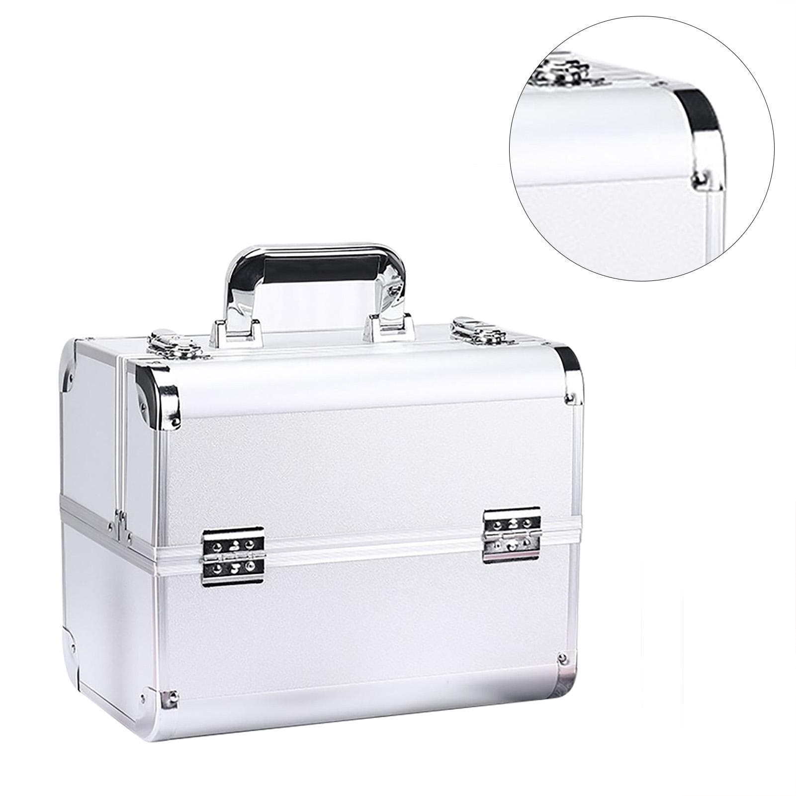 Portable Makeup Case Multilayer Large Space Cosmetic Train Case for Beauty Hairdressing Nail Art silver