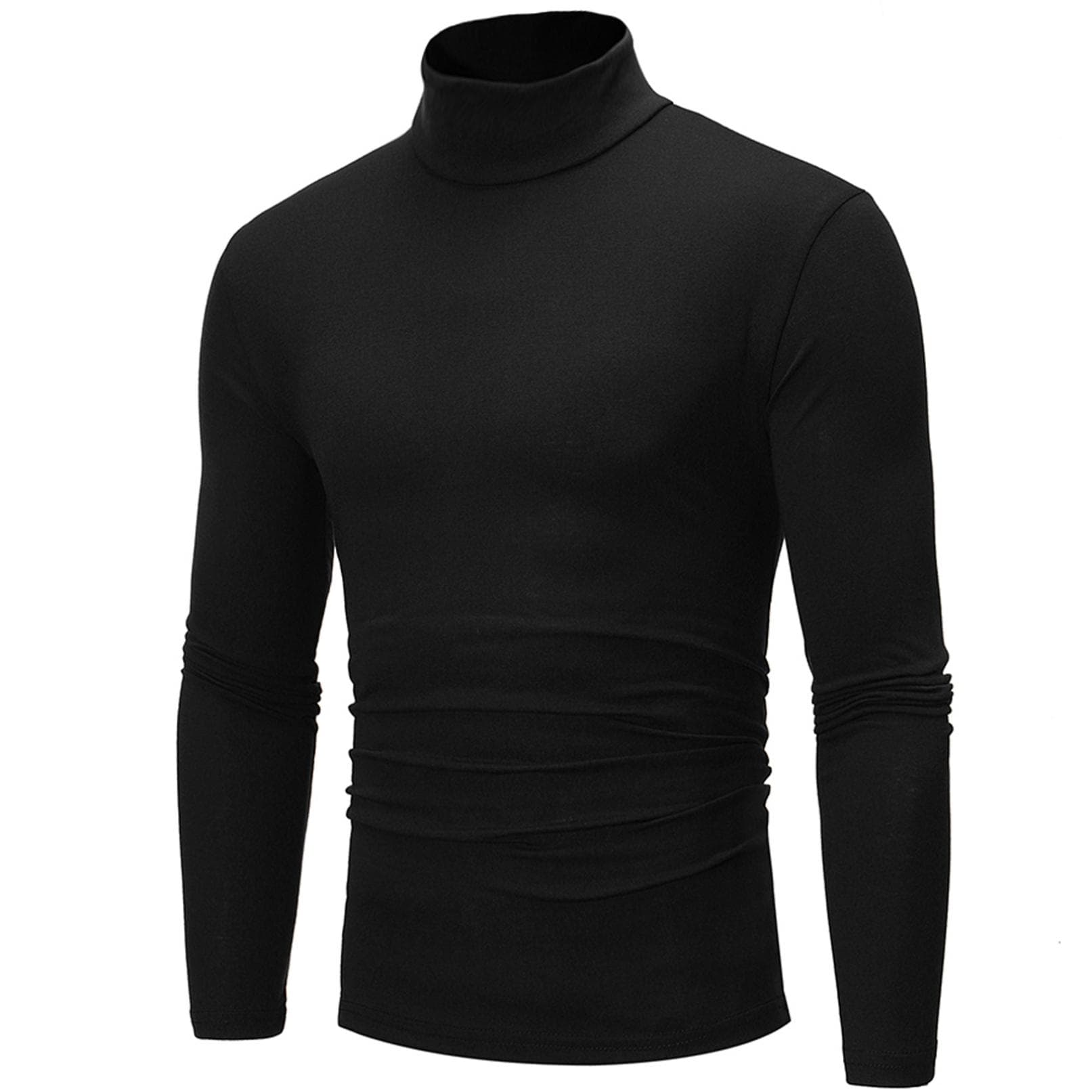 Men Long Sleeve T-shirt Turtleneck Jumper Undershirt High Neck Tee Tops Pullover 3XL black