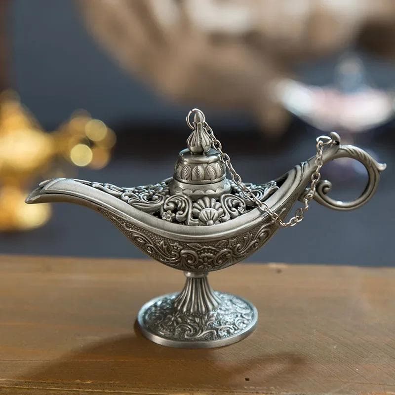 12cm(4.7 )Legend Aladdin Magic Genie Lamps Classic Rare Hollow Incense Burners Retro Wishing Oil Lamp Home Decor Gift