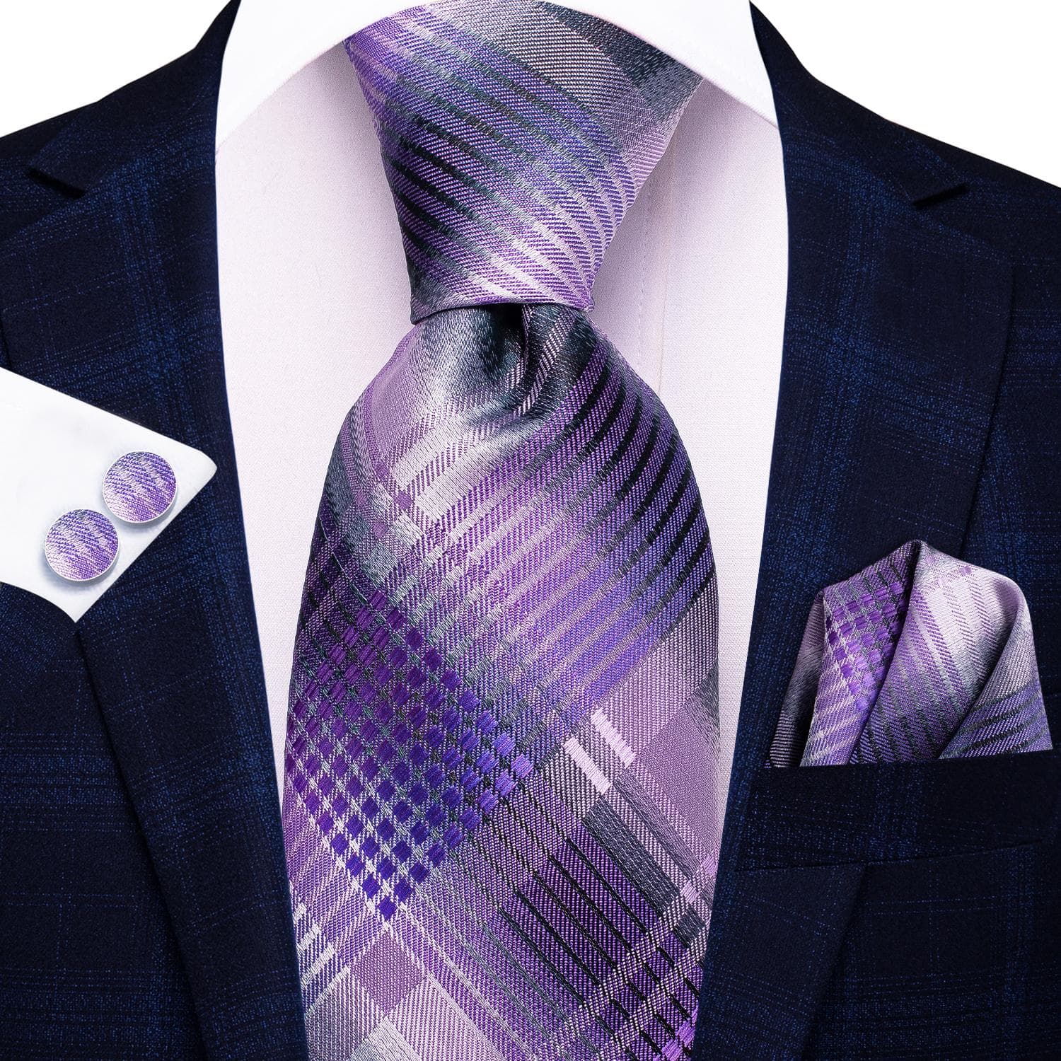 Hi-Tie Mens Silk Necktie Set Striped Paisley Solid Tie Pocket Square Cufflinks N-3468