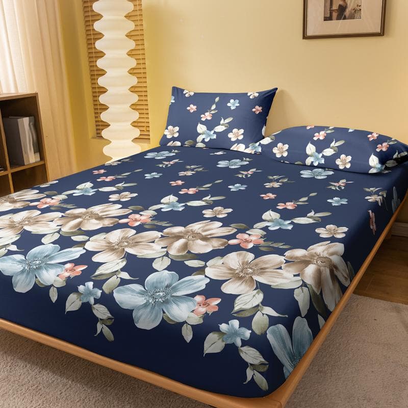1 Simple Modern Plant Flower Printed Matte Fitted Sheet, Bedroom Printed Bed Cover, Bedding (Excluding Pillowcases) 71x132cm