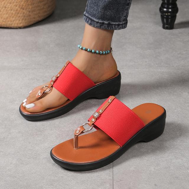 Slippers Clip Toe Women Heels Shoes Wedges Sandals Platform Casual Flip Flops 43 red