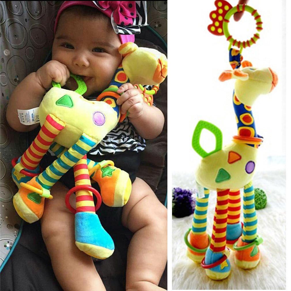 Infant Baby Development Soft Giraffe Animal Handbells Rattles Handle Toys