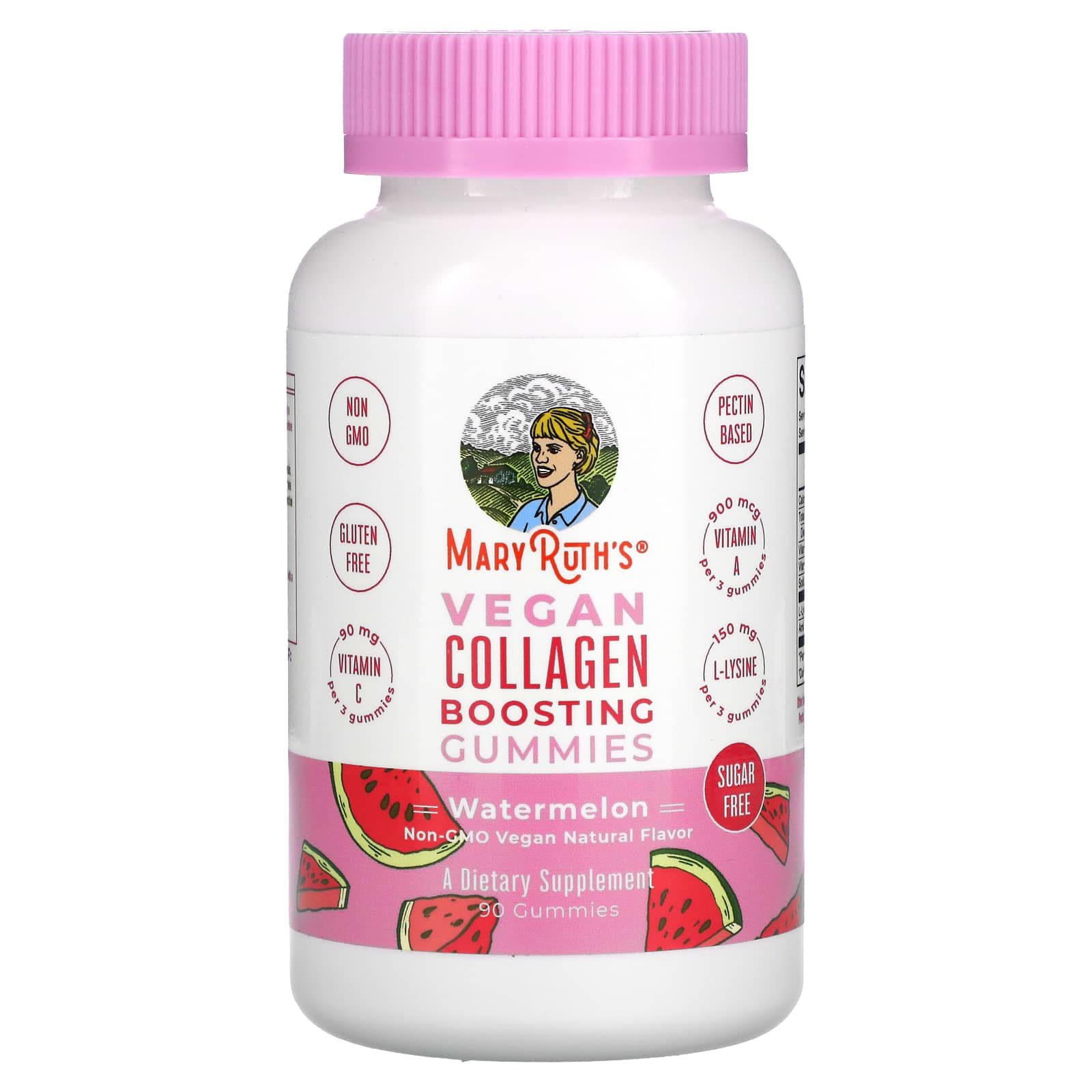 MaryRuth's, vegan collagen boosting gummies, watermelon, 90 gummies