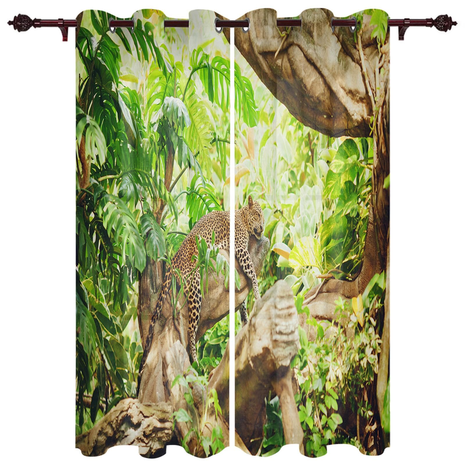 Leopard Africa Animal Window Curtains Home Decor Living Room Curtains Kitchen Drapes Panel Curtains for Bedroom 135W x 60H(cm)