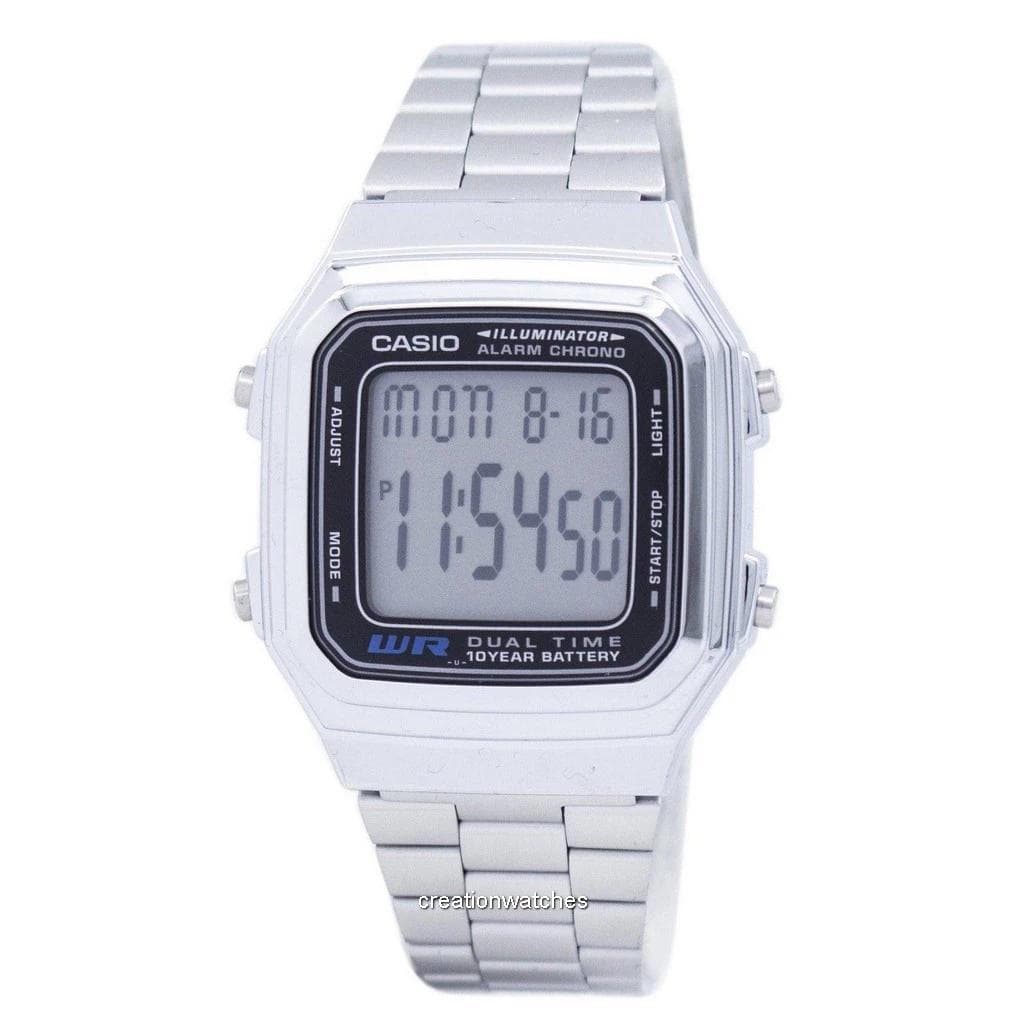 Casio Digital Stainless Steel Alarm Chrono Dual Time A178WA-1ADF A178WA-1A Men's Watch grey