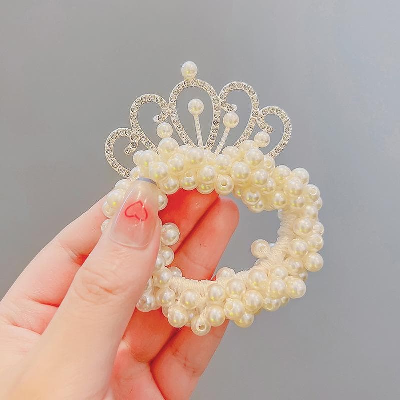 Fashion Pearl Crown Princess Hair Bands Elastic Rubber Bands Children Ball Hair Bun Ties Hair Styling Accessories