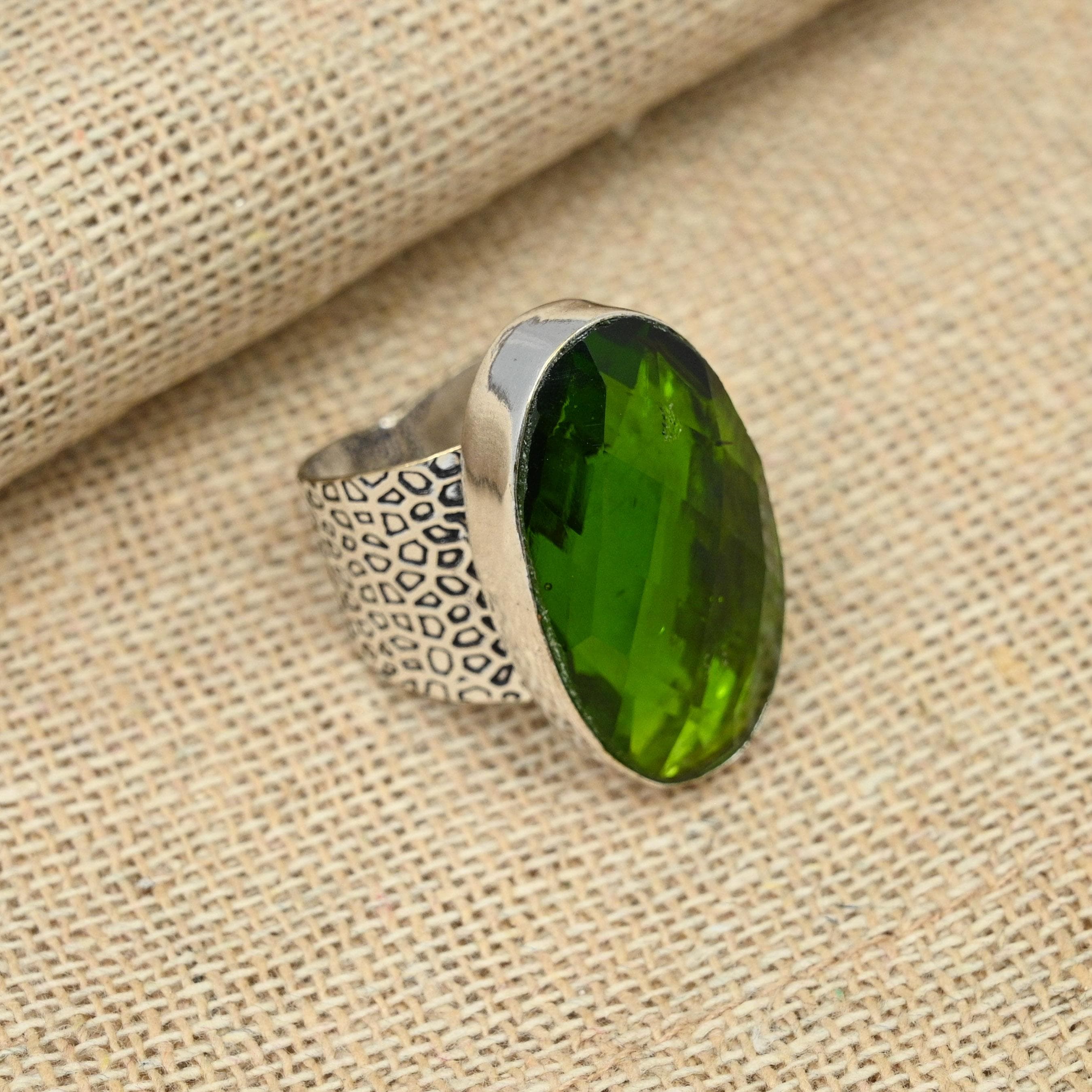 Chrome Diopside Gemstone Solid 925 Sterling Silver Handmade Gift For Women Jewelry Ring 7.5 green