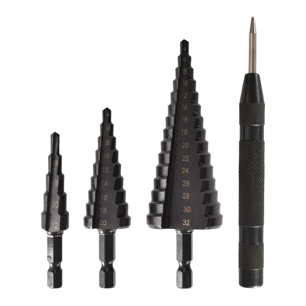 4PCS HSS Cobalt Stepped Drill Bit Set Practical Black Nitride Coated Metal Drilling Bits Kit for 4PCS
