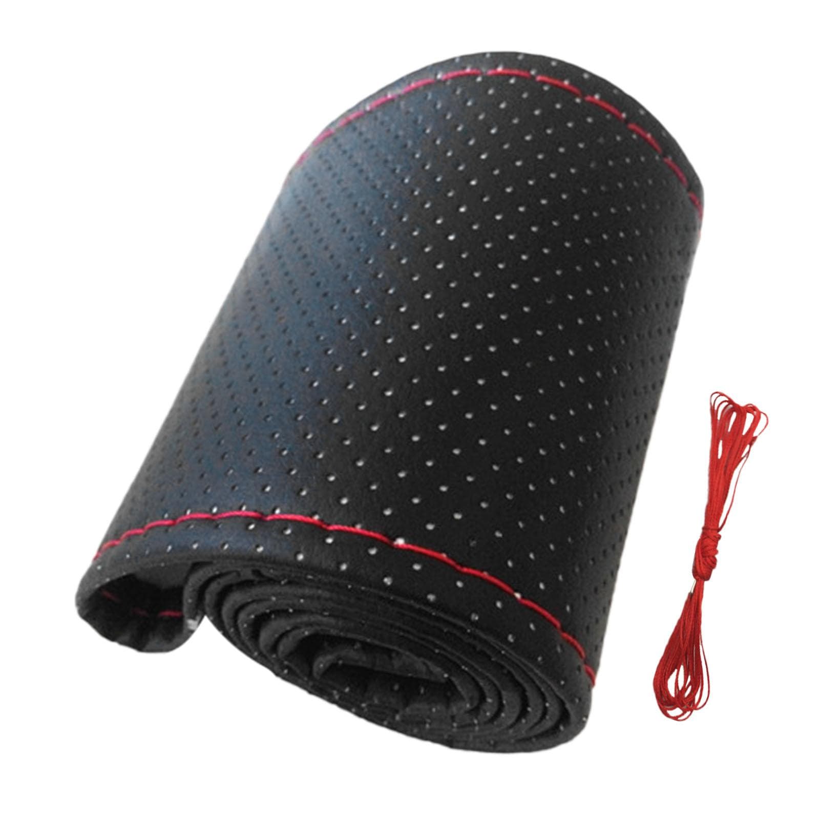 Universal Car Steering Wheel Cover Hand Sewing Perforated Microfiber Leather Steering Wheel Cover black/red