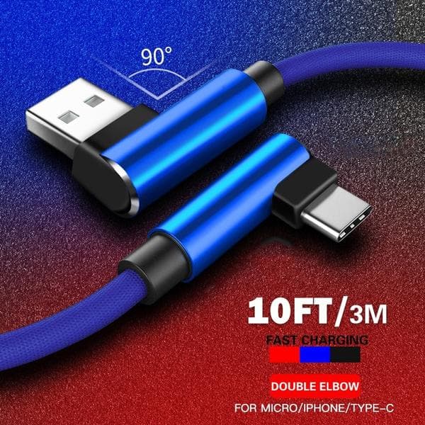 90 Degree 3A Fast Charging USB Charger Cable, Suitable for IPhone/Android/Type C Cable Nylon USB C Cable 1.5M Micro USB red