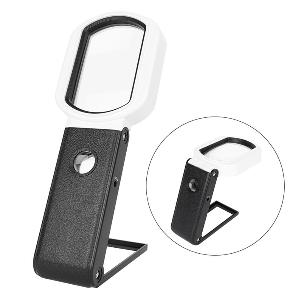 Handheld Magnifier Multifunctional Magnifying Glass 10X/25X Adjustable Magnification Foldable Black & White
