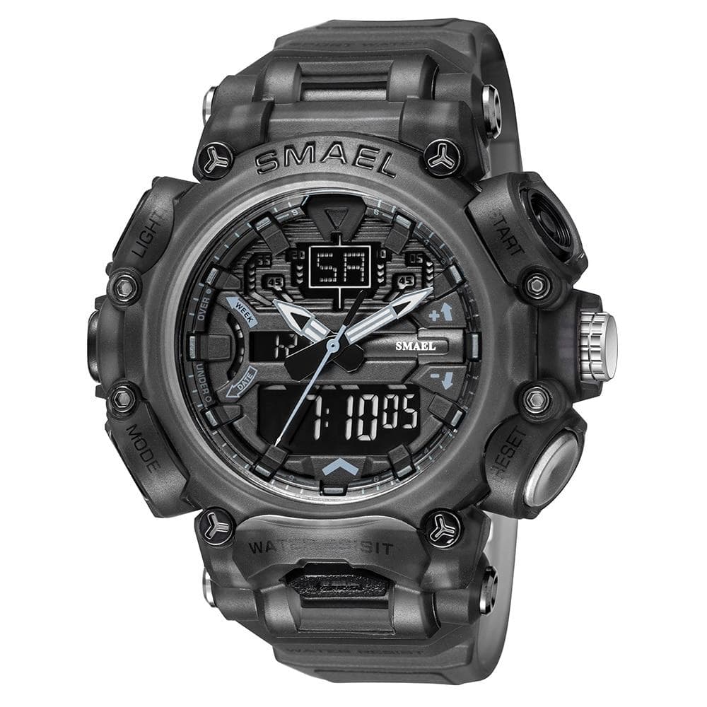 SMAEL Military Watch Sport Waterproof 50M Stopwatch Analog Digital Wristwatches Week Display Alarm Clock 8053 Digital Watches Mens NO Package black