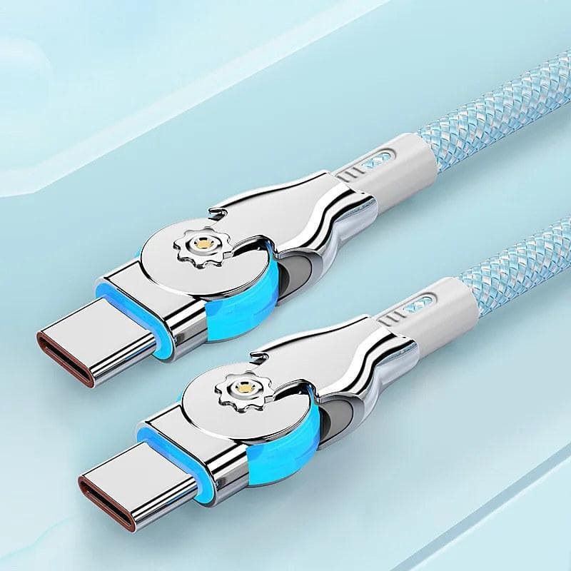 PD 30W Super Fast Charging Cable 180 Degree Elbow Rotation USB A Type C to Type C Cable With Light Zinc Alloy Braided Data Cable 2 M