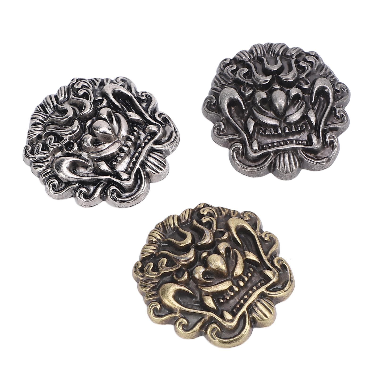 3 Set Dragon Pattern Metal Buttons Vintage Metallic Retro Clothing Buttons for Handcraft