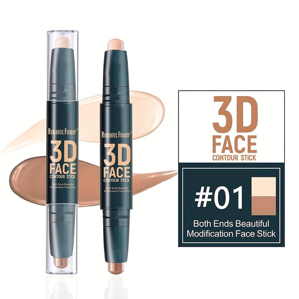 2-in-1 Natural Face Contour & Highlight Stick - Waterproof, Brightening, Dual Head Contour Stick Highlighter Face Makeup 01#