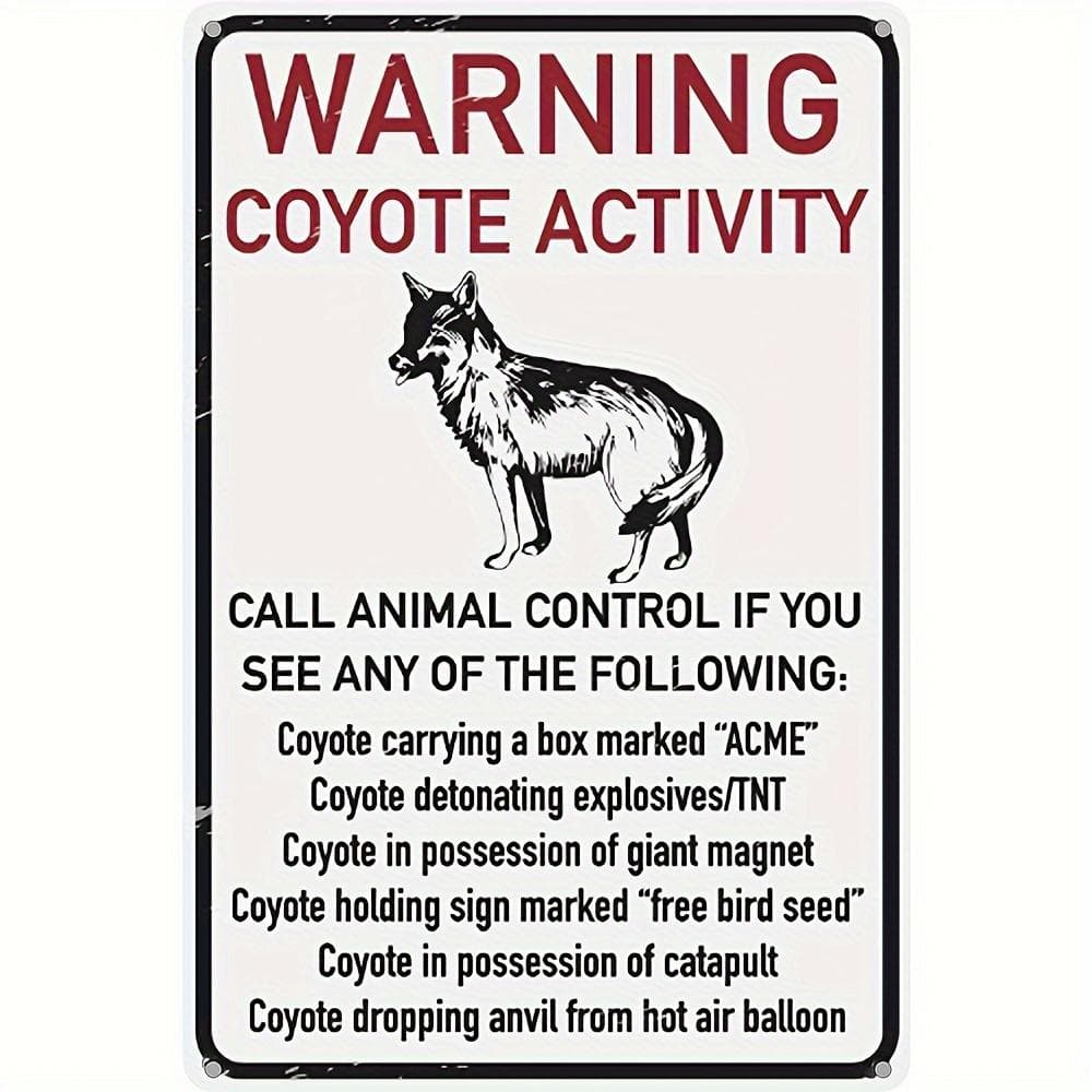 1pc, Warning Coyote Activity Classic Metal Aluminum Sign, Classic Plaque Decoration, Hanging Plaque, Wall/Room/Home/Restaurant black