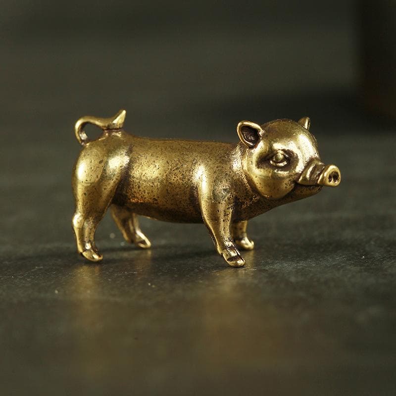 Brass Creative Small Bronze Pig Figurines Chinese Zodiac Pig Ornaments Metal Pendants Ornaments Desktop Decoration Home Decor 1PC