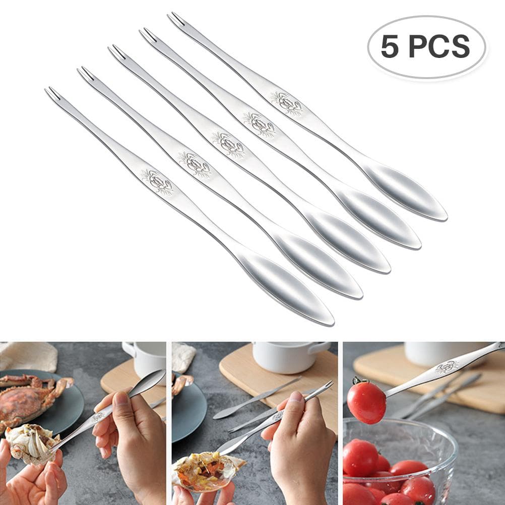 Stainless Steel Seafood Tools Crab Fork Spoon Crab Needle Multipurpose Meat Spoon silver
