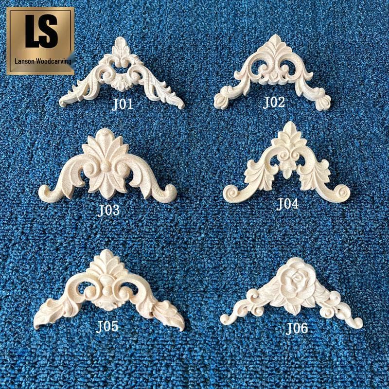 European Solid Wood Corner Flower Applique for Cabinet Door or Wall Decor Model J06 - 8x8cm (7g)