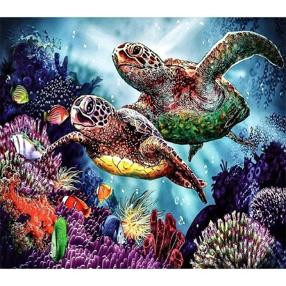 Round Drill 5D DIY Diamond Painting Animal Turtle Family 3D Embroidery Cross Stitch 20X30CM
