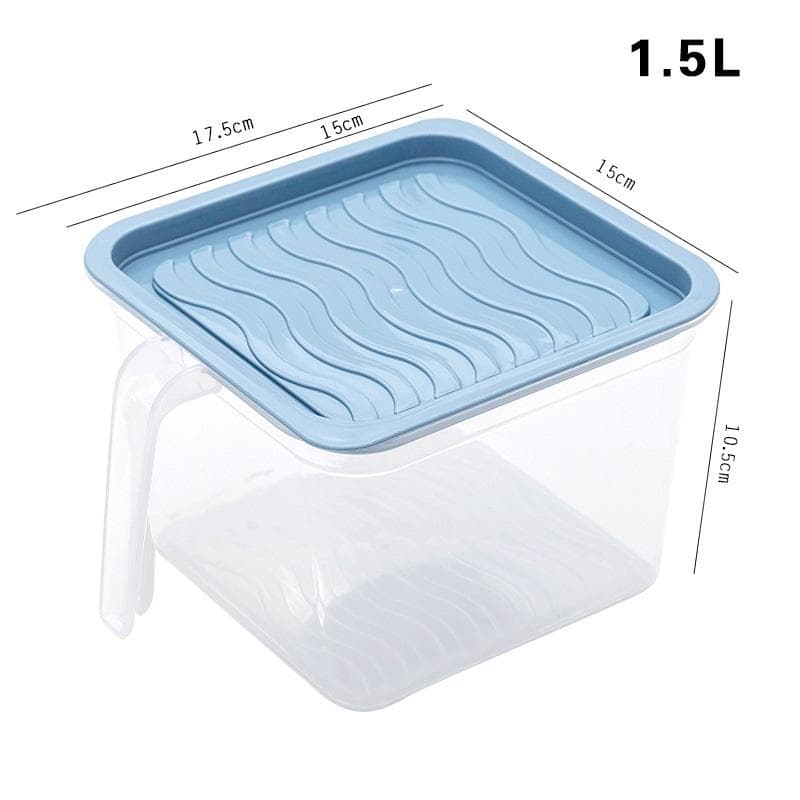 Refrigerator Organizer Food Storage Container with Lid Handle Plastic Fresh-Keeping Box Fridge Reusable Storage 15x15x10.5cm blue