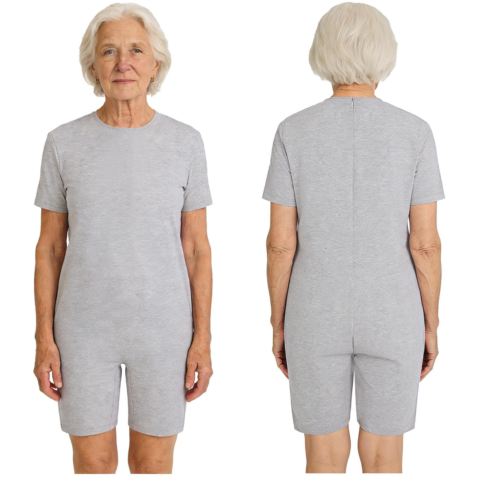 All-Day Adaptive Solution S-3XL for Adults: Unisex Anti-Strip Romper with Back Zip, Short Sleeve for Comfort & Safety XXL grey