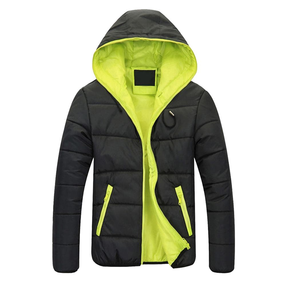 Men's Hooded Windproof Cotton Down Jackets Zipper Long Sleeve Outwear XXXXL dark green