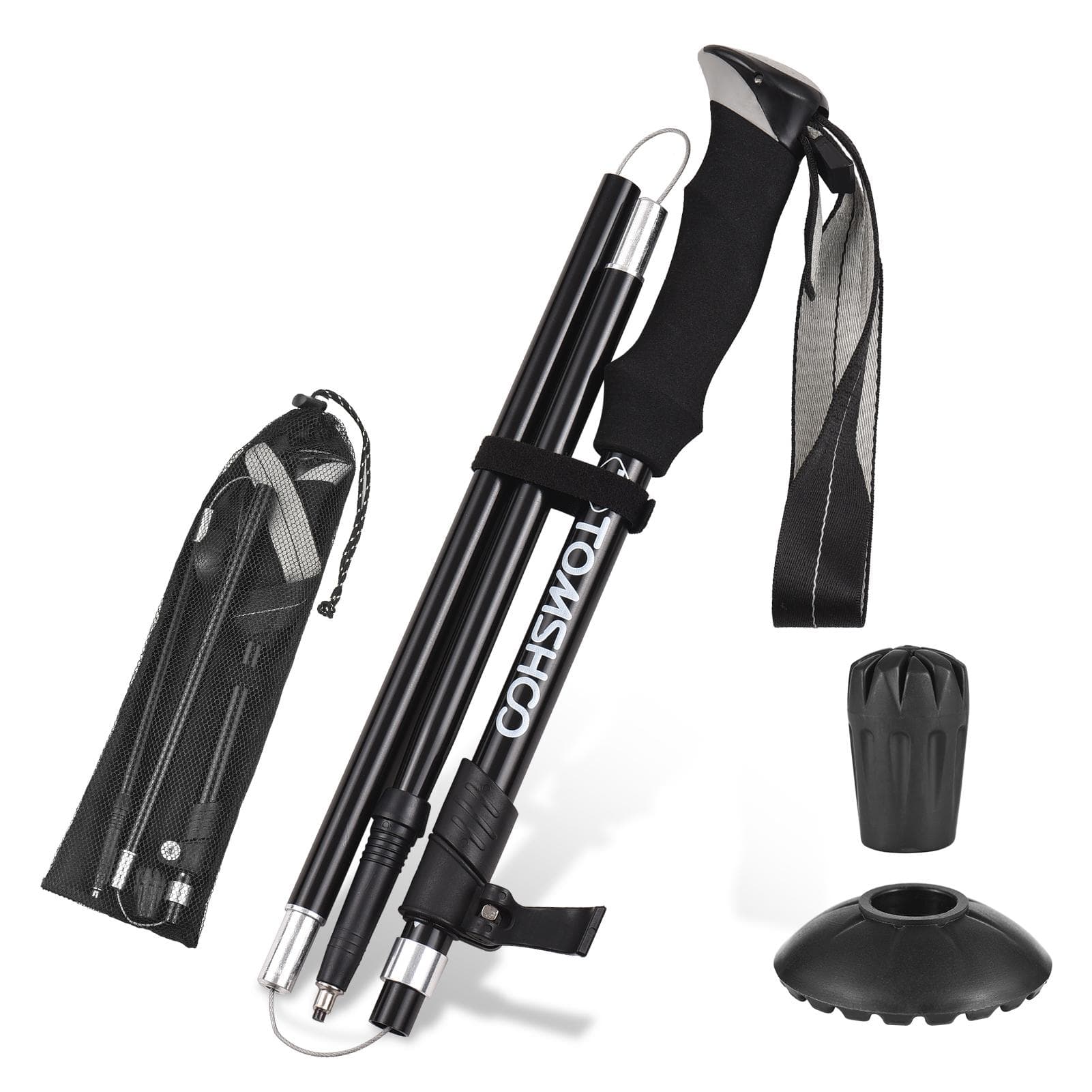 TOMSHOO Trekking Pole Lightweight Collapsible Trekking Pole Five-fold Walking Stick for Hiking black