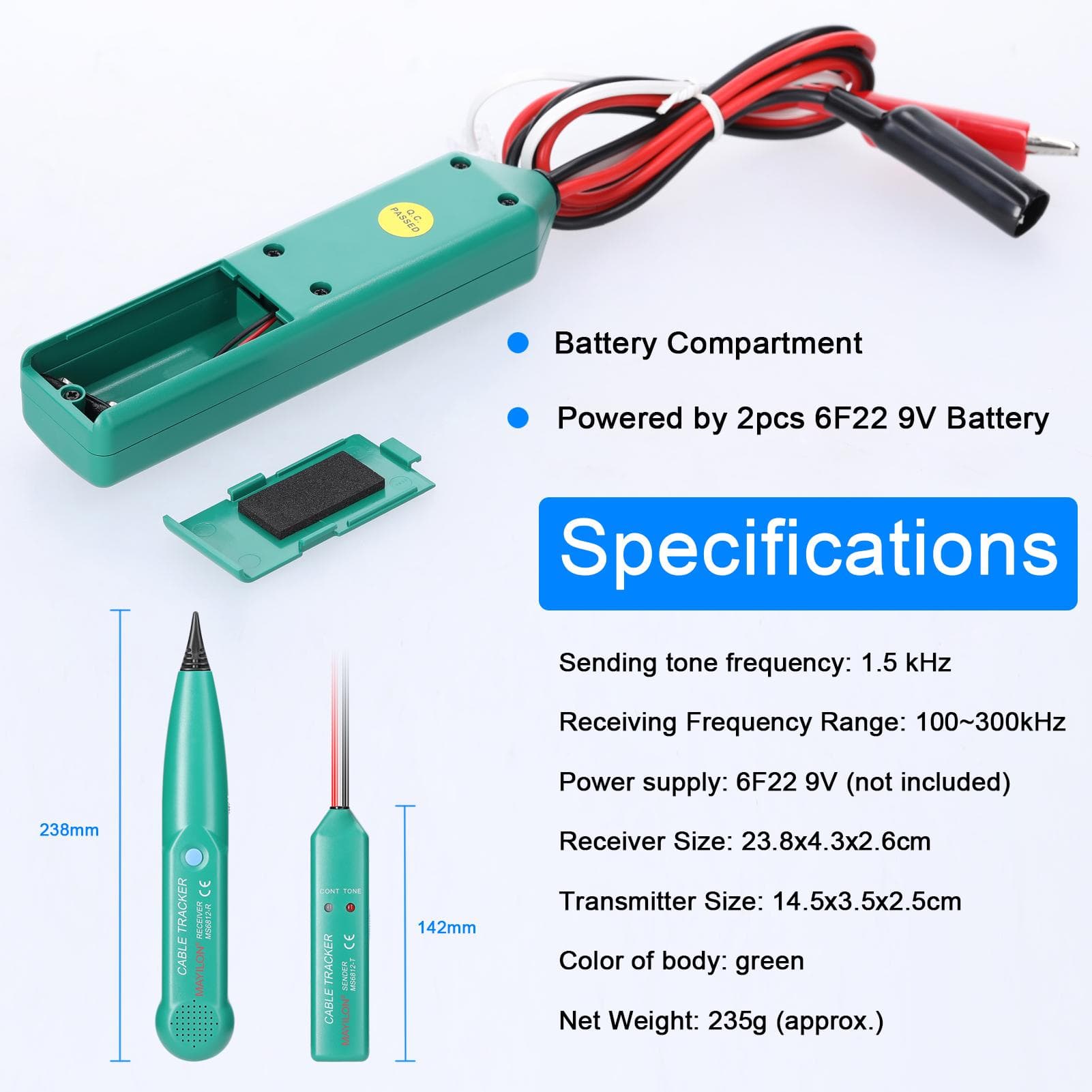 MAYILON MS6812 Portable Telephone Wire Tracer 100Hz~300kHz Receive Frequency Ranges UTP Tool LAN dark green