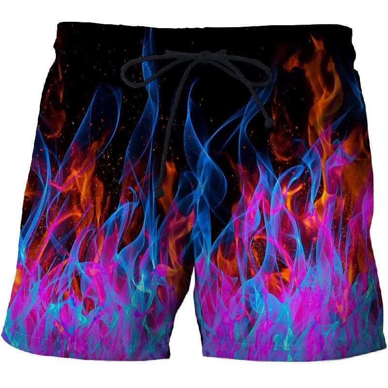 men Flame Graphic Beach Pants 3D printed quick-drying shorts Mens shorts Casual sports pants Bermuda shorts Swimming trunks L