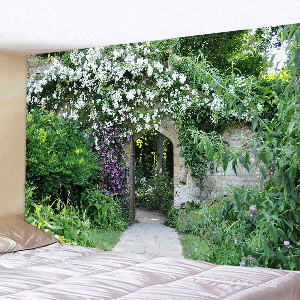 Flower wooden fence garden printing group tapestry home bedroom living room wall decoration background cloth tapestry 150x130cm