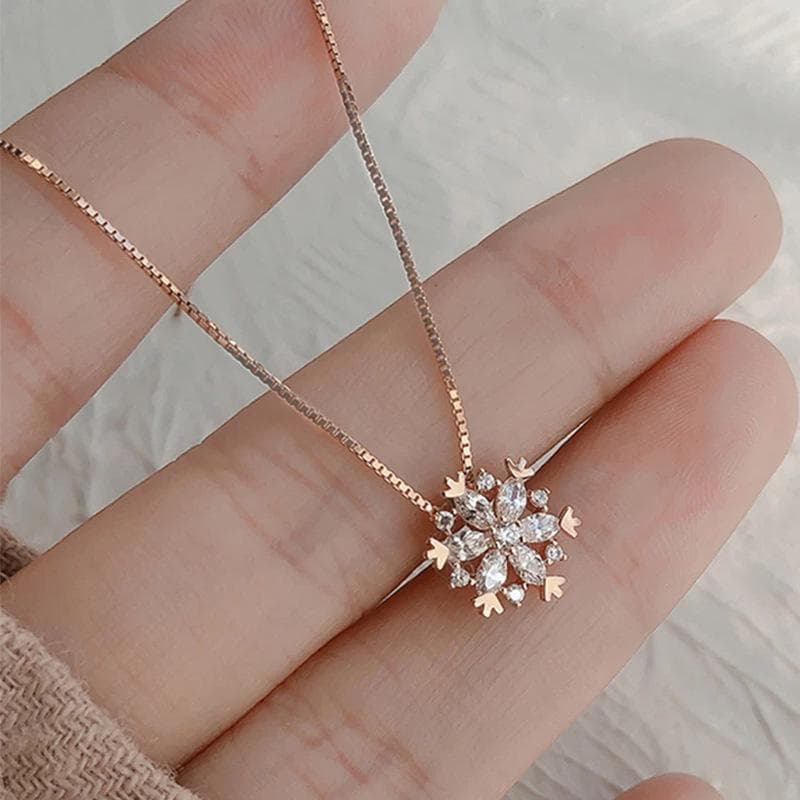Christmas Snowflake Pendant Necklace Women Trendy Rose Gold Chain Necklace Wedding Jewelry Anniversary Gifts gold