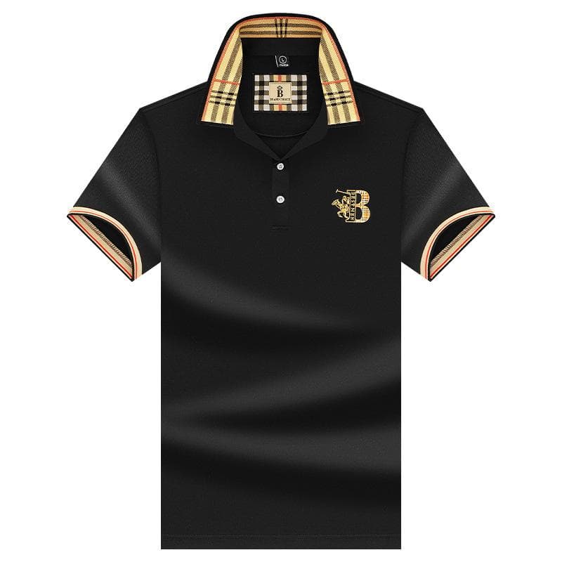 Men's Summer New Paul Brand Loose Embroidered Short Sleeved T-shirt Business Flip Collar Men's Polo Shirt XXXXL black