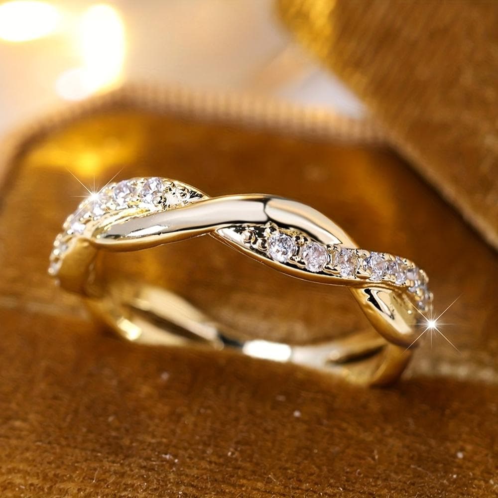 3 Colors Eternity Band Delicate White Zircon Rings for Women Simple Silver Color Twist Ring Anniversary Gift 12 white/gold