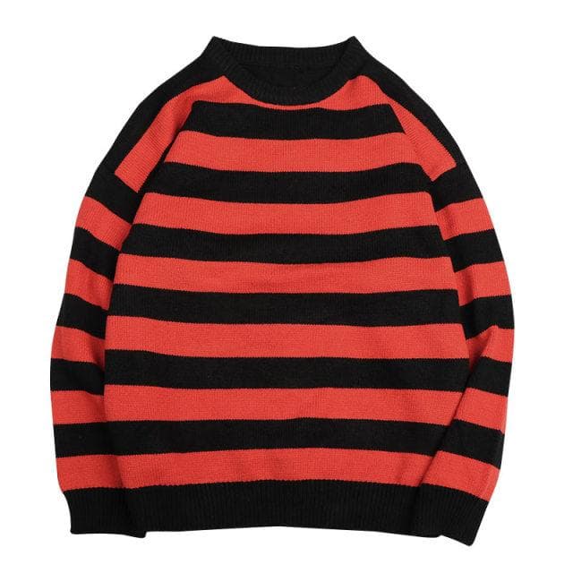 Autumn Winter Knitted Striped Sweater Women Casual Oversized Pullovers Sweaters Loose Warm Jumper Streetwear Teen Knitwear L red/black