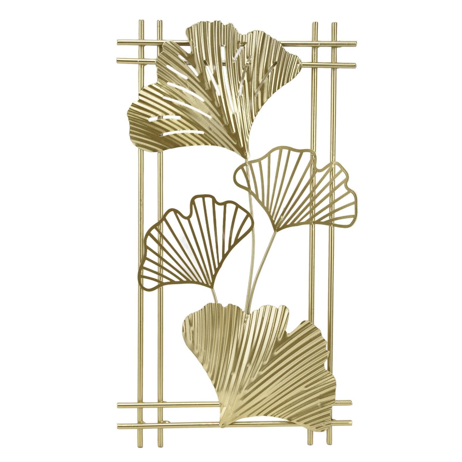 Gold Metal Wall Decor Golden Leaf Wall Hanging Decor Art Sculpture with Frame for Living Room