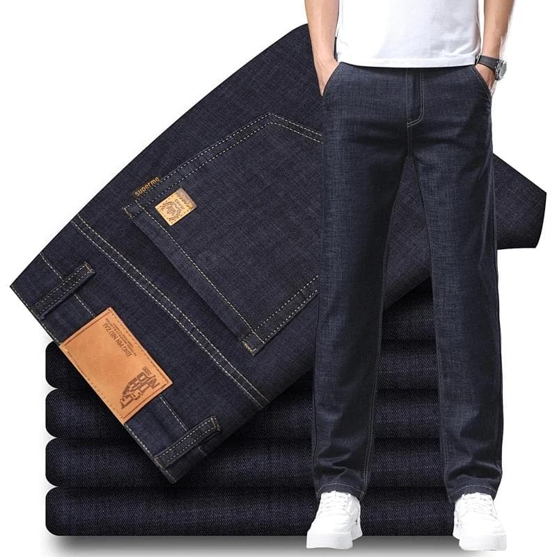 Fashion Men Stretch Loose Straight Jeans Casual Elastic Slim Fit Denim Pants Male Business Trousers Large Size 28 40 36